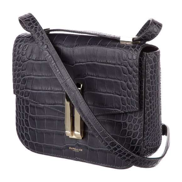 DEMELLIER Vancouver Croc Embossed Leather Crossbody Bag In Grey Mock Croc - Picture 1 of 13
